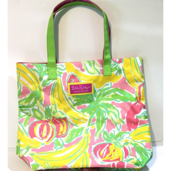 Lilly Pulitzer Estee Lauder Banana Print Carryall Tote Bag Vibrant Summer Floral - Picture 10 of 10